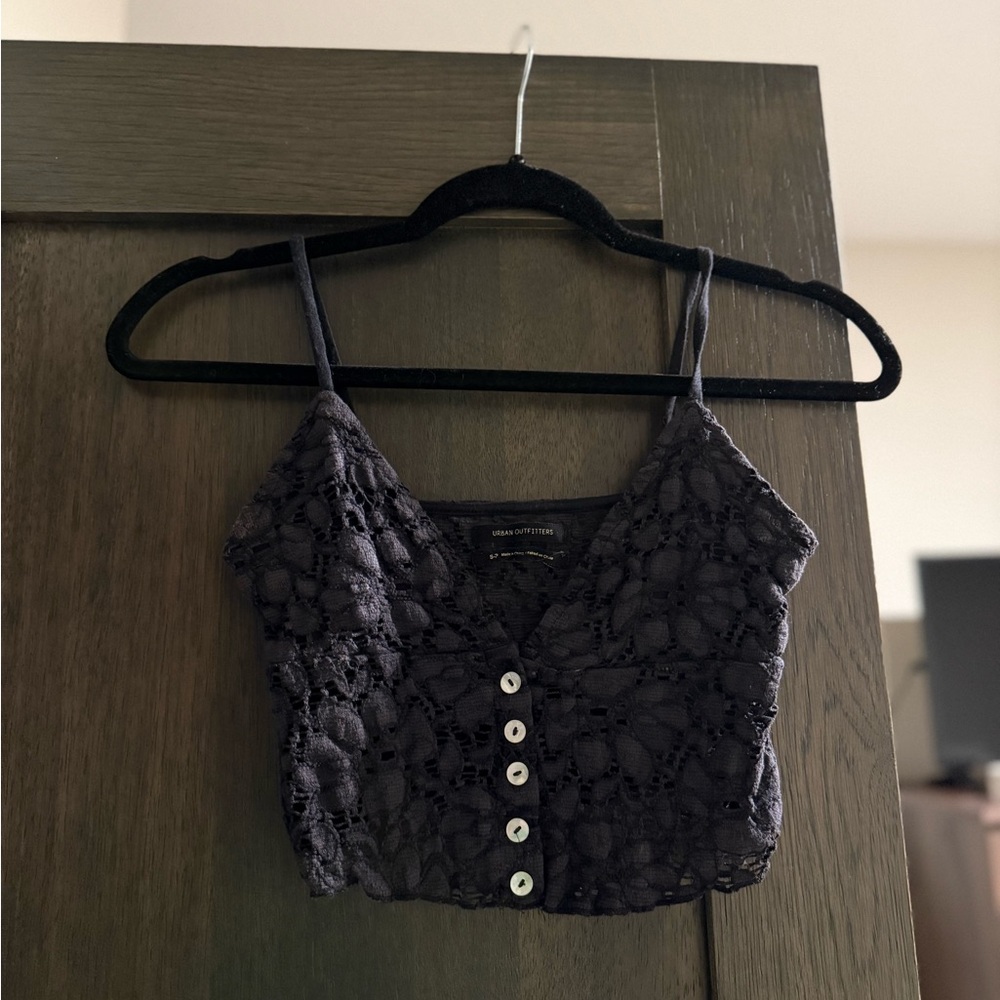 Urban Outfitters Charcoal Lace Button-Up Crop Top